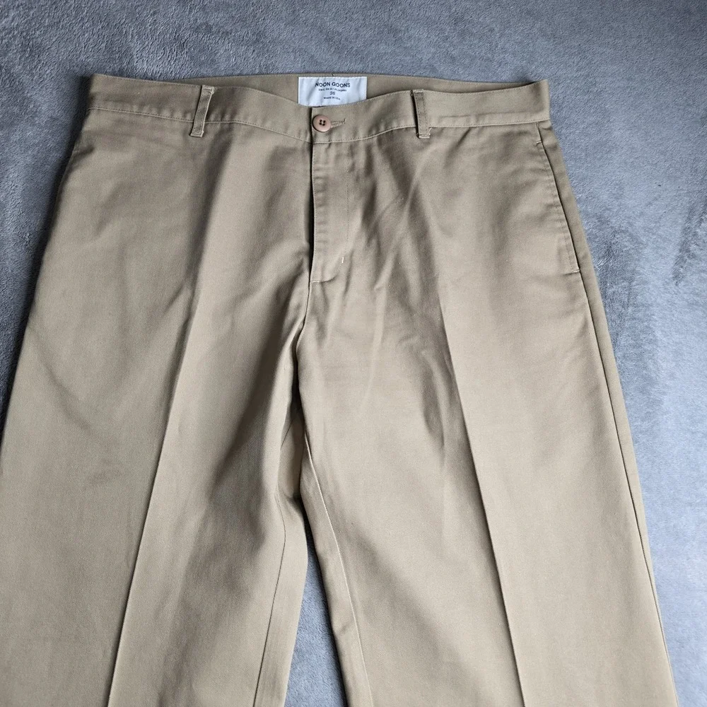 Noon Goons Pants Mens 36x34 (38) Khaki Tan Casual Club Trousers Creased USA Made